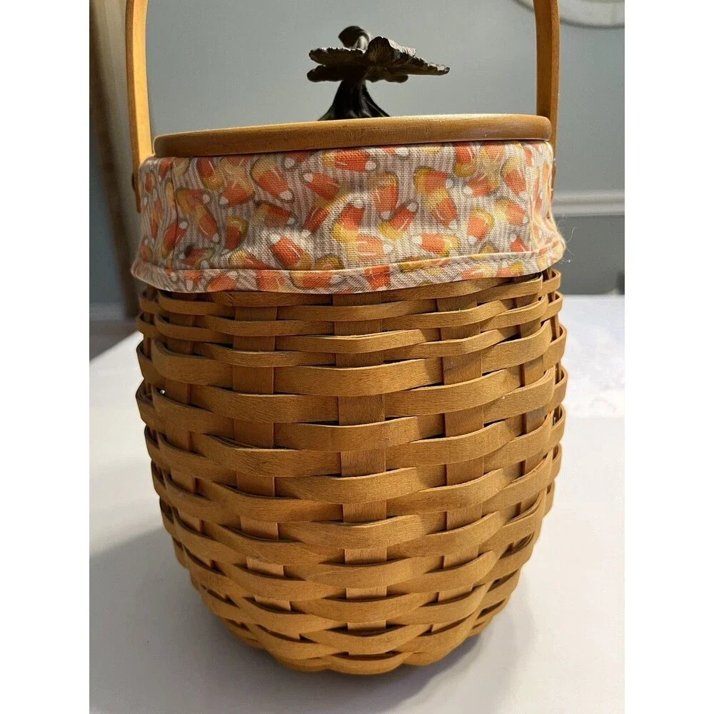 Longaberger Halloween October Fields Candy Corn Liner Basket Combo Protector Lid